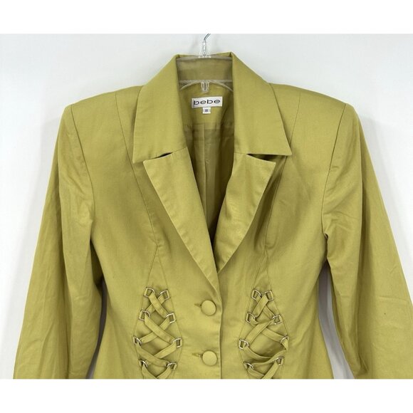 vintage 90s BEBE jacket blazer lime green 8 MEDIUM - Picture 3 of 8